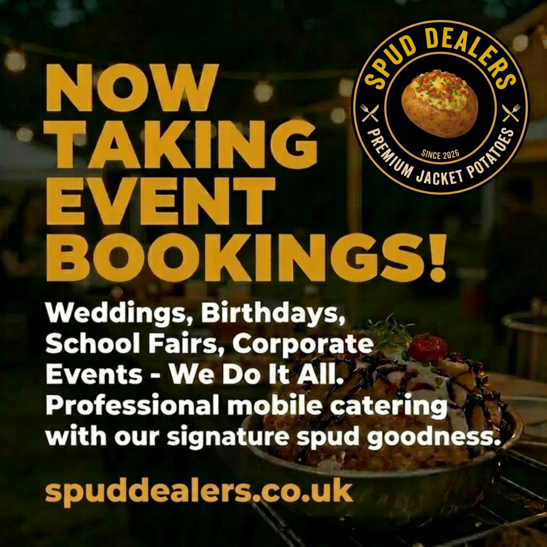 Now taking event bookings — weddings, birthdays, school fairs, corporate events