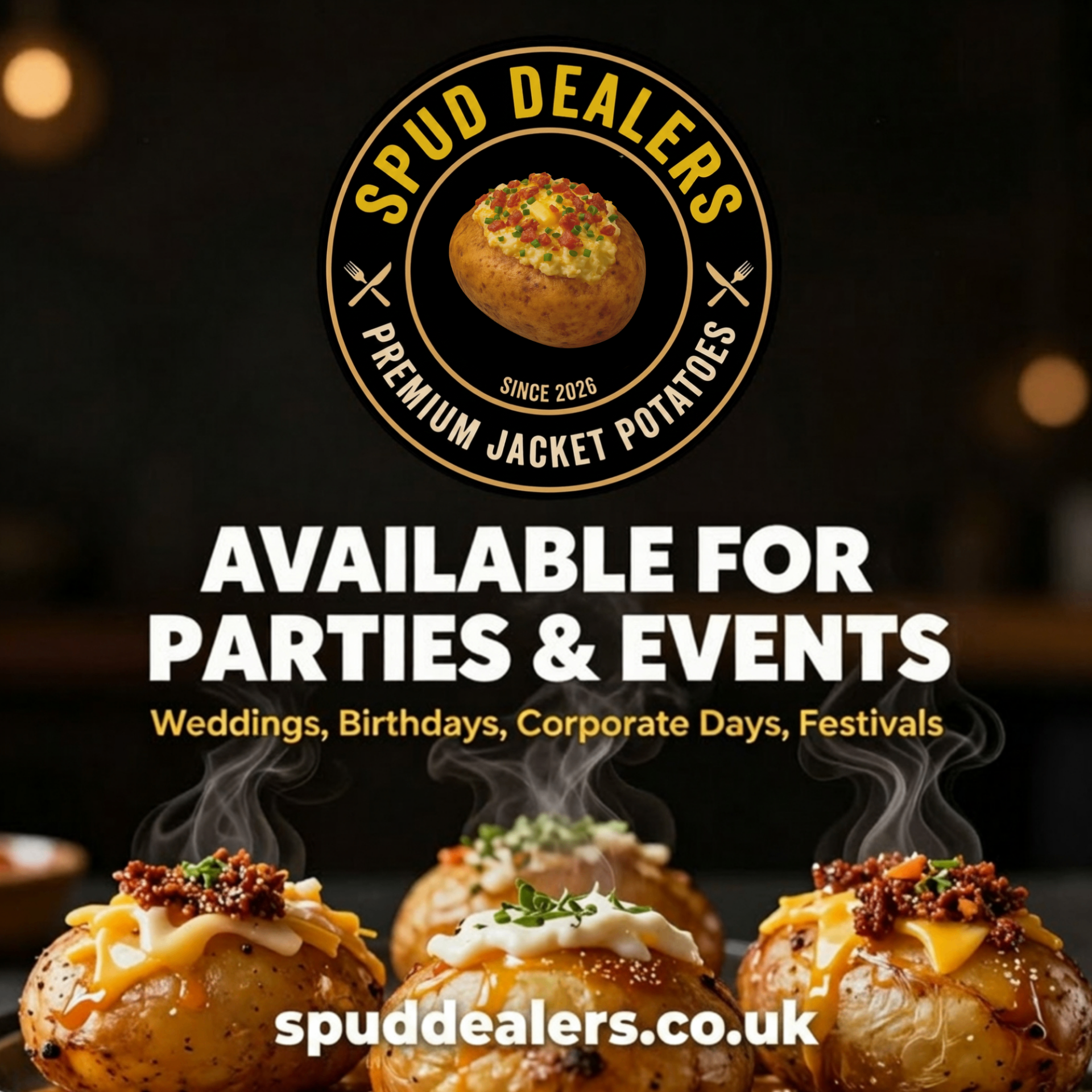 Available for parties & events — weddings, birthdays, corporate days, festivals